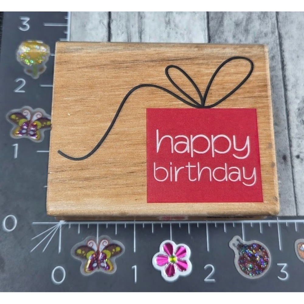 Rubber Stampede Happy Birthday Gift 4498E 1996 Rubber Stamp Wood #G102